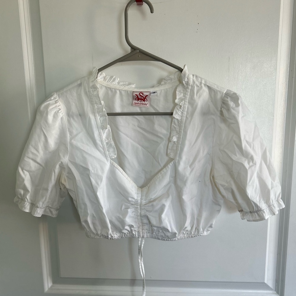 White Puff Sleeve Cropped Blouse - Genuine Bavarian Dirndlbluse!